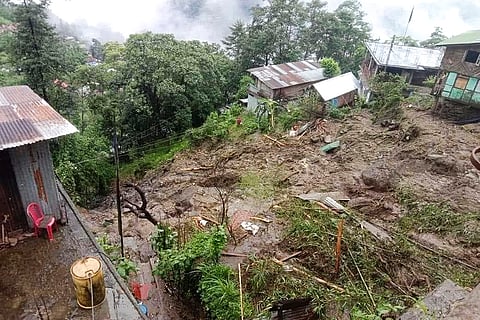 Collapsed houses after landslide
